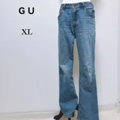 【ジーユー GU】ミドルライズフレアジーンズ デニムパンツ ブルー XL