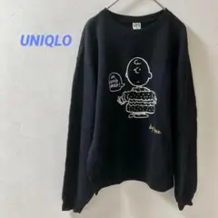 ユニクロ×ピーナッツ　黒　トレーナー　ロゴ　　長袖　M チャーリーブラウン