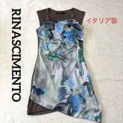 リナシメント　ワンピース　ミニ丈　ノースリーブ　水彩画風　Mサイズ