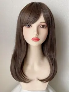 新品　フルウィッグ　ミディアム　ロング　チョコブラウン　耐熱　かつら　ウィッグ