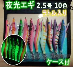 エギ2.5号ラトル入 全身夜光 10色 ケース付き..エギング