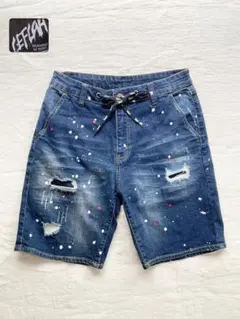 レフラー　LEFLAHデニムショートパンツ ペイントスプラッシュ