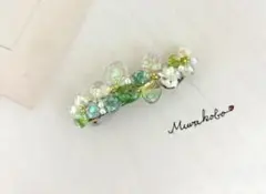 グリーンのお花のバレッタ　No.2250