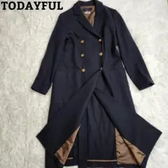 【美シルエット】トゥデイフル ロングコート ダブルブレスト 金ボタン ブラック