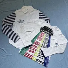 SLAP SLIP 140㎝ 白袖ボーダーシャツ　車プリント長袖白ロンT