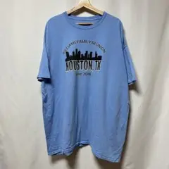 フロントデザインTシャツ　ブルー　ゆるだぼ　パジャマなど　ヒューストン　US古着
