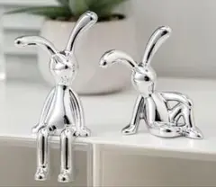 メタルうさぎフィギュア2体セット　置物