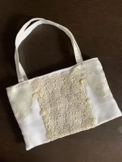 レースバッグインバッグ　プチトート ポーチバッグ　ホワイトB