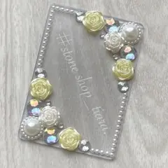 B8【薔薇＊ビジュー＊パール】硬質ケース♡デコ♡イエロー・ホワイト系