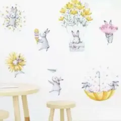 ウォールステッカー　うさぎ　傘　子供部屋　シール　リメイク かわいい 兎 DIY