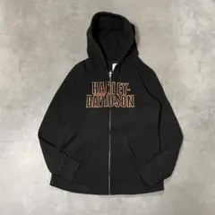 ハーレーダビッドソン パーカー ジップ 古着 プリント M 黒 13302