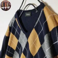 【レア ビンテージ古着 大きいサイズ アーガイル ニット セーター 美品】
