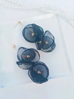 【再販】シフォン フラワー ピアス イヤリング ブライダル ハンドメイド