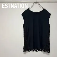 エストネーション ノースリーブ カットソー レース切り替え Tシャツ