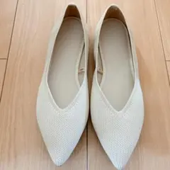 新品★ウォッシャブルニットフラットシューズ 24.5　オフホワイト