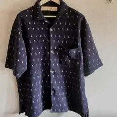 【限定セール】ナノユニバース　ジャージ風半袖開襟シャツ　濃紺厚手　Lサイズ