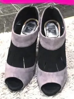 一回使用のみ 美品 Dior グレー レザー 23 36 スエード ブーティ