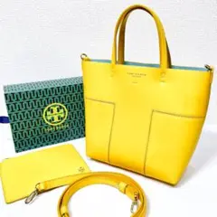 TORY BURCH トリーバーチ ブロックT ミニトートバッグ 2way 黄色