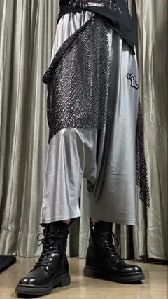 新品　タグ付き　R-LONDON サルエルパンツ　シルバーグレー　黒メッシュ