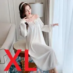 【52-7】白ストレート・ナイトウェアルームウェア・ネグリジェ ・XL