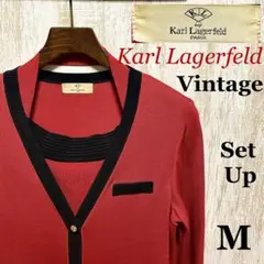 【KarlLagerfeld】ビンテージニットセットアップ 赤黒 38M レトロ