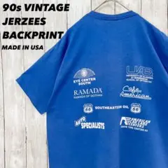 90sビンテージUSA製JERZEES オーバーサイズバックプリントTシャツ 青