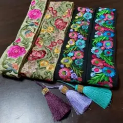 インド刺繍リボン　計6.1m タッセル　セット　➀
