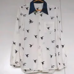 海外購入 tibi ティビ 長袖シャツ 鳥柄 青x白x黒 クール カッコイイ