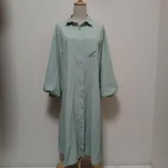 【袖がかわいい(^^♪】ミンクス　ワンピース　長袖　グリーン
