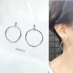No.74 華奢シルバーフープピアス 不規則リングピアス イヤリング
