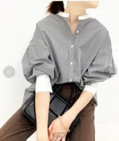 SLOBE IENA ボリュームスリーブバンドカラーブラウス