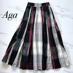 aga アーガ 38 ナイロンタフタチェックフレアスカート