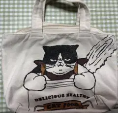 猫イラスト付きキャンバストートバッグ