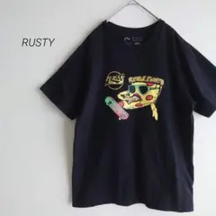 RUSTY ラスティ ピザとスケボープリント Tシャツ ブラック 黒 XL