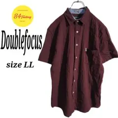 Doublefocus 半袖 ボタンシャツ 縮加工 無地 ボルドー メンズLL