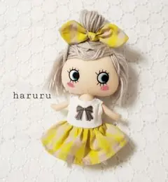 イルメールの服　ハッピードールの服　イエローチェックリボンプリント