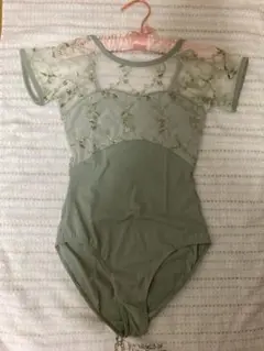 新品　刺繍入りメッシュグリーンレオタード Lサイズ