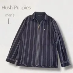 Hush Puppies シャツジャケット L ストライプ ブラック 紫 ジップ