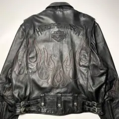 【希少】ハーレーダビッドソン レザー ライダースジャケット 黒 XL ファイヤー