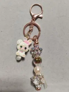 キーチェーンバー　ピンクゴールドハンドメイドキーホルダーmikkoミッコうさぎ♡