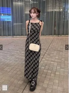 GRL チェック柄リボンストラップキャミソールワンピース