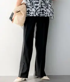 23区S【撥水加工/UVカット】キューティクルストレッチツイル ワイドパンツ32