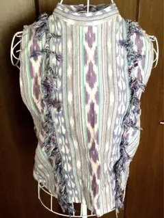 フリンジ付きノースリーブトップス　cotton100%