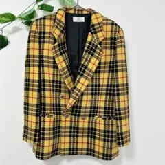 チェック柄 ダブルブレストジャケット ウールジャケット 昭和レトロ バブル 古着