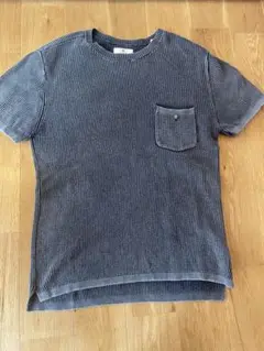 メンズ　リブ編み　ビンテージ風　ブルーグレー　Tシャツ ポケット付き　Lサイズ