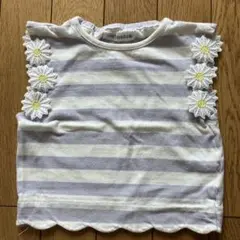 mamaraku 花刺繍付きストライプカットソー 90㎝