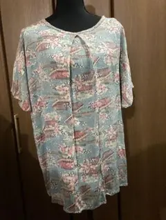 着物リメイク　涼しげな型染めのゆったりトップス　長め