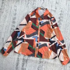 シーイン/SHEIN　総柄長袖ブラウス　L　グラフィック　シャツ　派手