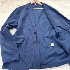 極美品✨テーラードジャケット　シアサッカー　高ストレッチ　青　2XL