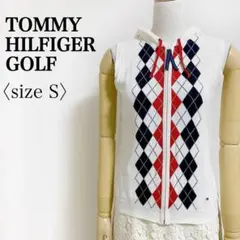 TOMMY GOLF アーガイル柄 フード付 ジップベスト S 綿ニット